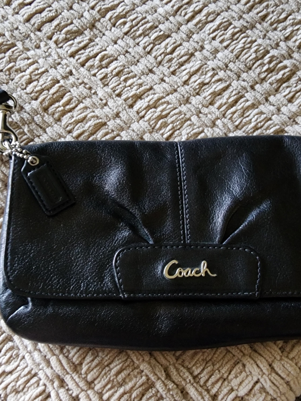 Coach Black Leather Wristlet - Classic Black Coach Logo